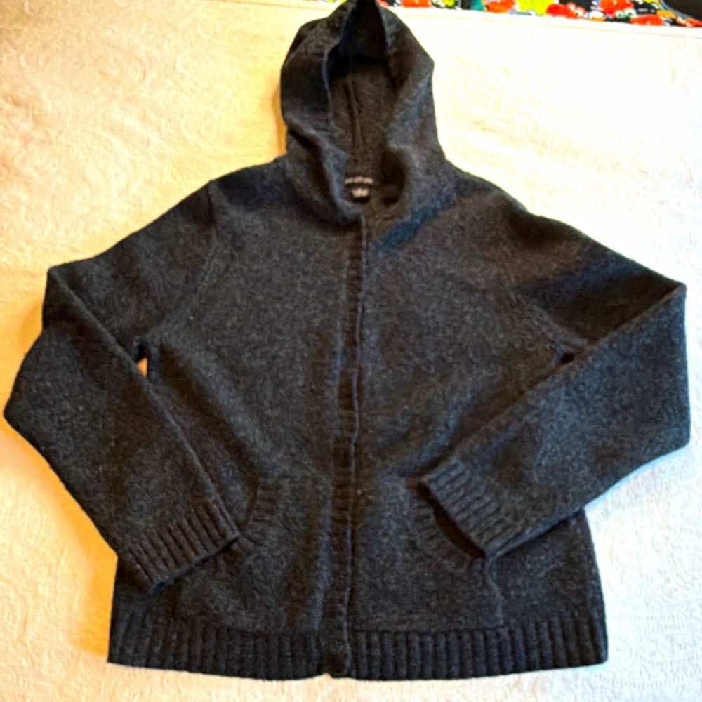 Paraphrase Womens Gray 100% Lambswool Hooded Button Front Cardigan Sweater L